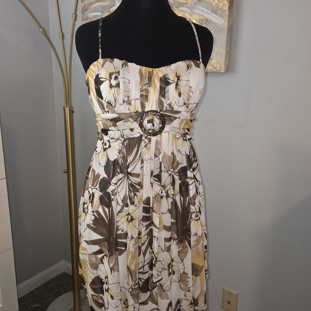 Kohl's Strapless Floral Dress - Brown and Yellow